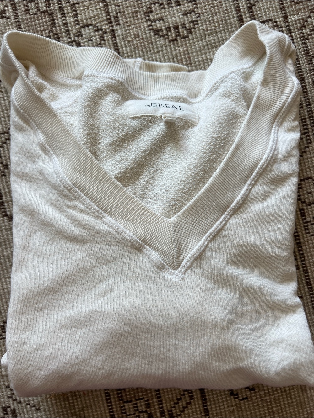 THE GREAT. Cream V-Neck Sweater